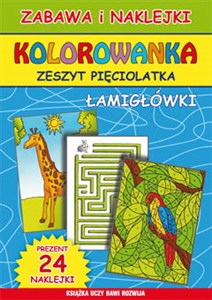 Kolorowanka Zeszyt pięciolatka Łamigłówki Prezent: 24 naklejki 