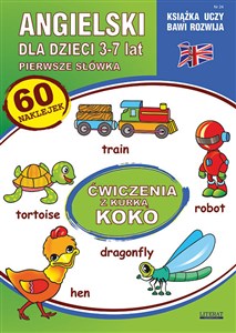 Angielski dla dzieci 24 Pierwsze słówka 3-7 lat Ćwiczenia z kurką Koko 60 naklejek  