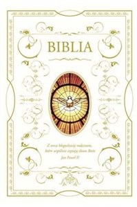 Biblia domowa z białą obwolutą - wizerunek Ducha Świętego in polish