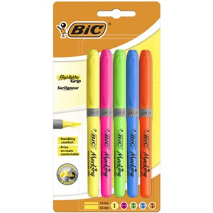 Zakreślacz BIC Highlighter Grip 5 kolorów Blister 5sztuk bookstore