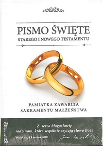 Pismo Święte Starego i Nowego Testamentu Pamiątka zawarcia Sakramentu Małżeństwa pl online bookstore