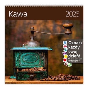 Kalendarz 2025 30x30 Kawa miesięczny, na spirali, wiszący, z naklejkami Polish bookstore