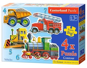 4x1 Puzzle konturowe Vehicles in polish